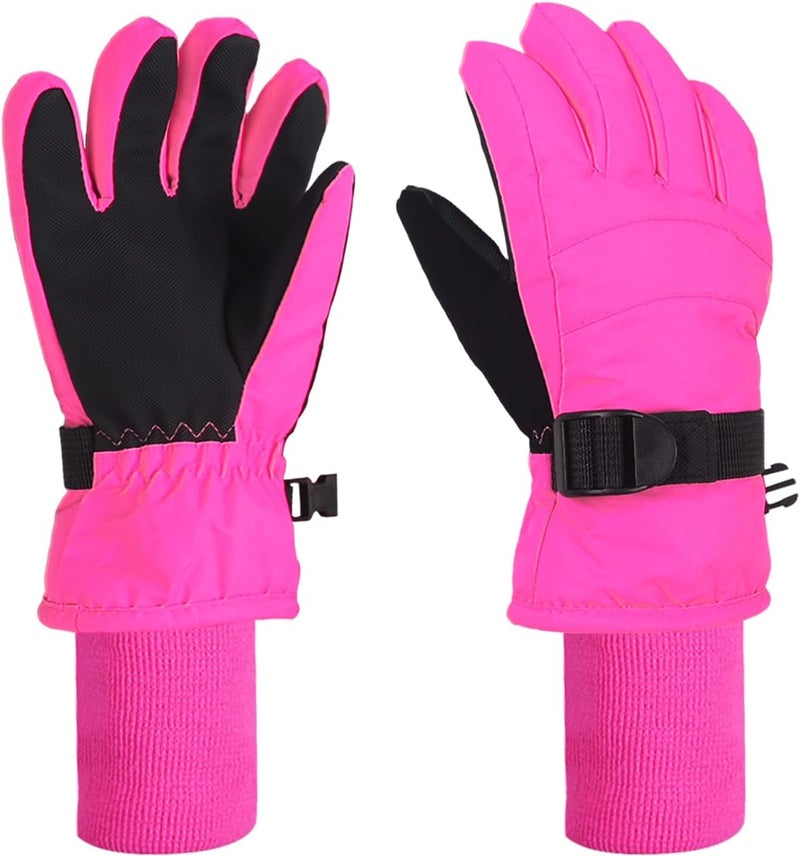 XTACER Long Cuff Gloves Kid's Winter Warm Cold Weather Gloves for Skiing Snow Snowboardfor Girls Boys Children (Hot Pink-Long Cuff, 4-6 Years) - Image 1